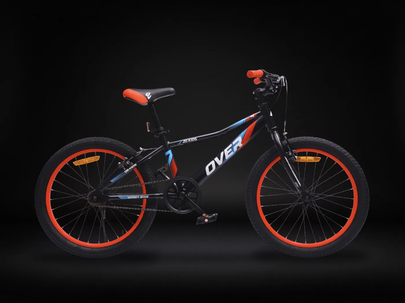 Bicicleta infantil Overtech Q6 Kids rodado 20 negra con llantas naranjas