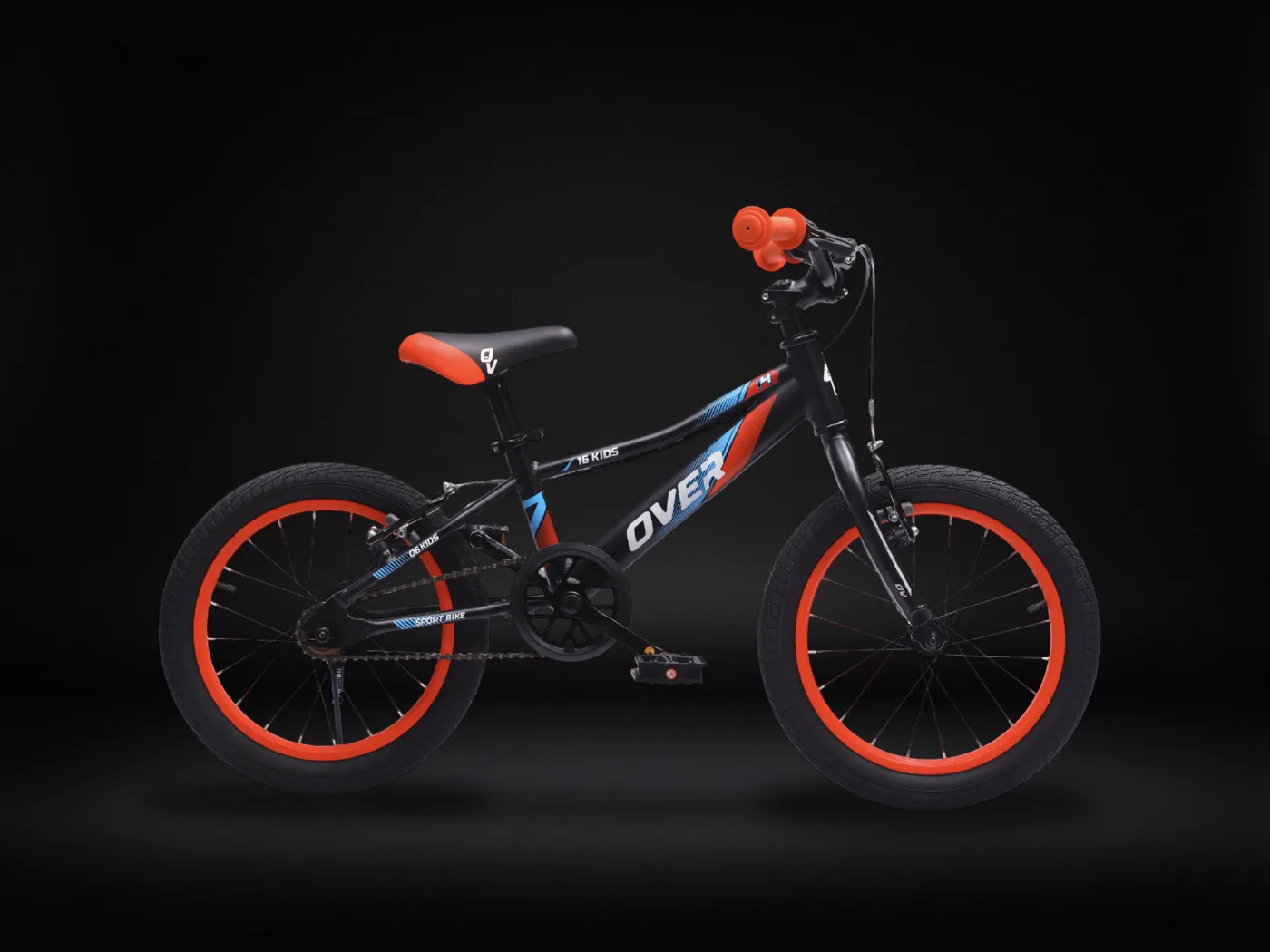 Bicicleta infantil Overtech Q6 Kids rodado 16 negra con llantas naranjas